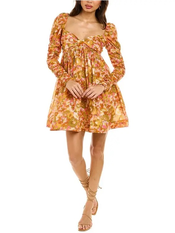 Zimmermann Orange Floral Long-Sleeve Mini Dress
